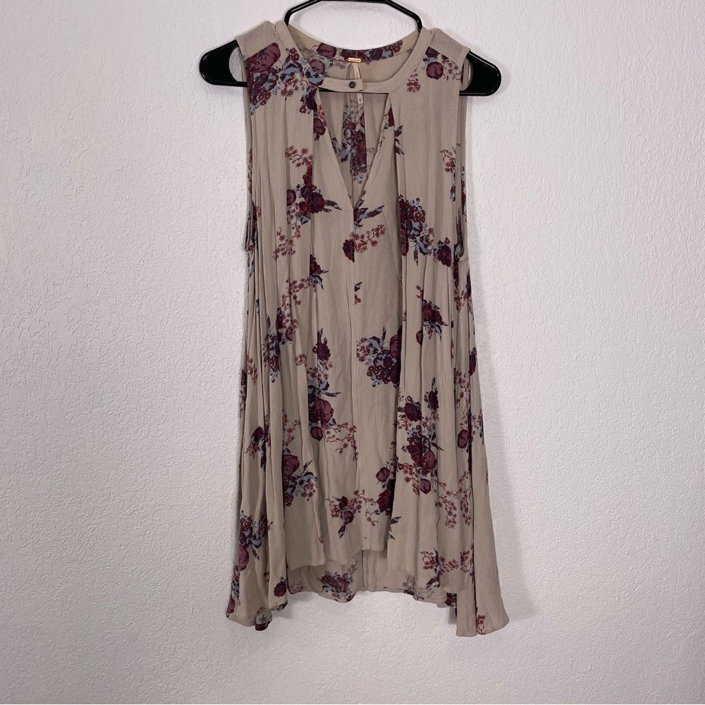 Free People Grey with Purple and Blue Floral Swing Tunic/Mini Dress XS